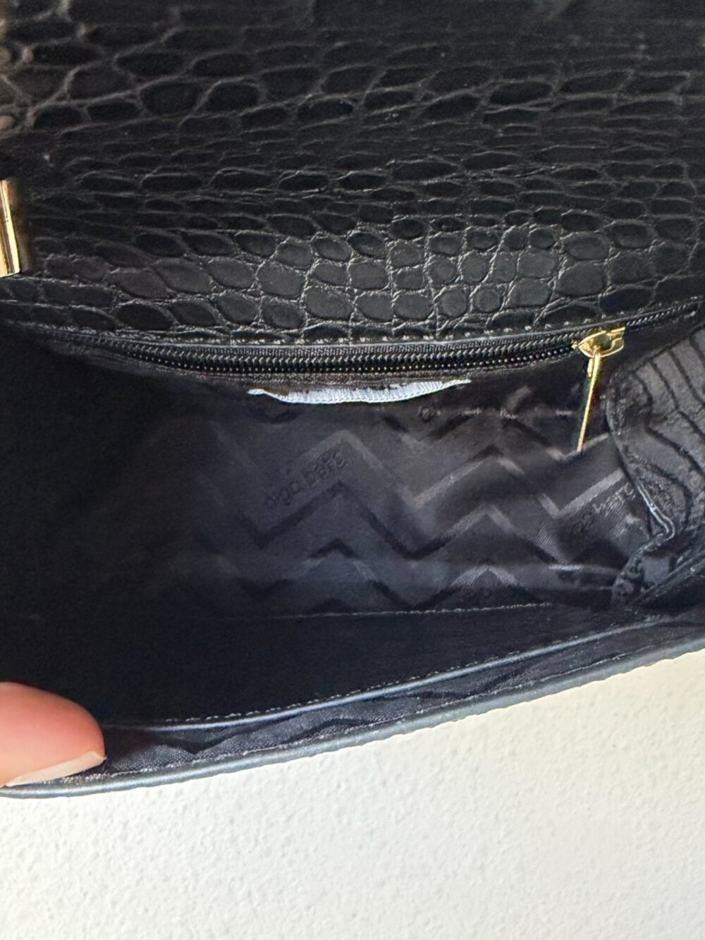Olga Berg Nadia Black Croc Embossed Top Handle Bag - Picture 5 of 7